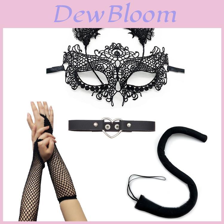 Costume Prop Cat Ears Mask With Lace Design For Halloween Party And Cosplay Events