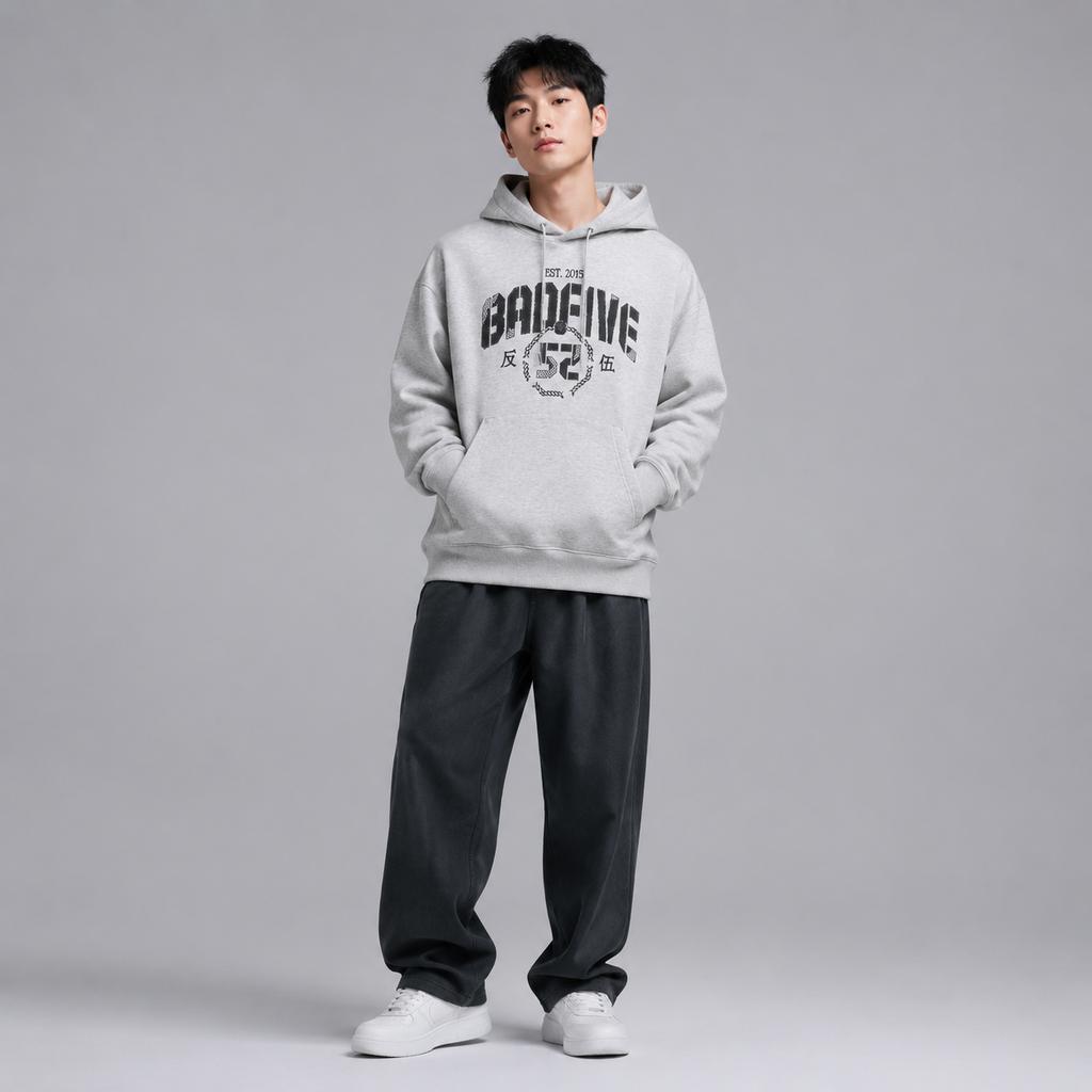 Li Ning Badfive Hooded Pullover Long Sleeve Sweatshirt Men Sweatshirt Flower-Gray Water-Droplet-Gray AWDU263-8