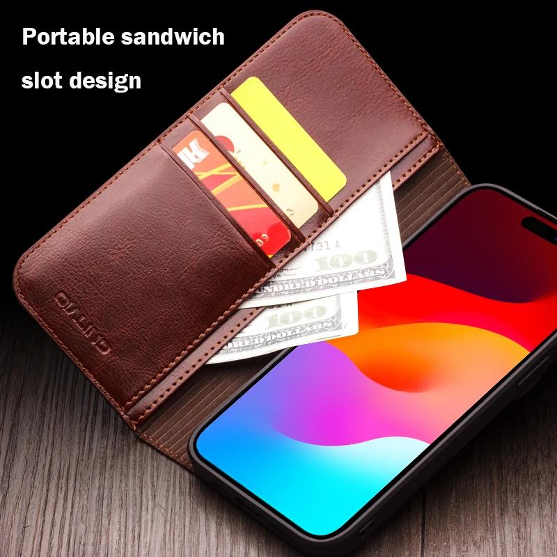 Luxury Thin Case for IPhone15 14 13 12 11 Pro Max Mini Genuine Leather Fashion Cover for XR XS Max 7 8 14 Plus Card Slot