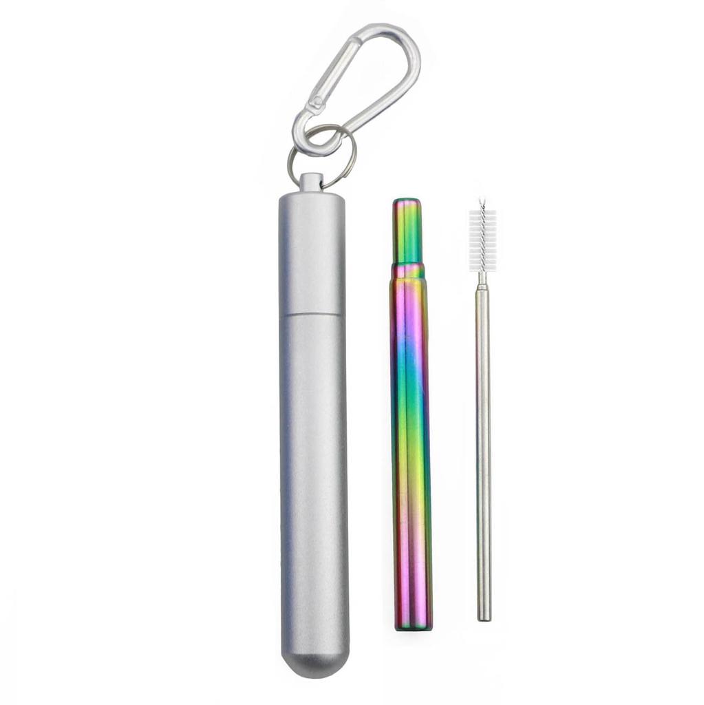 Reusable Telescopic Straw 304 Stainless Steel Metal Straw with Cleaning Brush Collapsible Portable Drinking Straw Set for Travel
