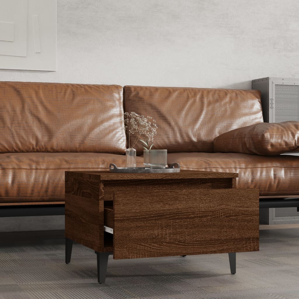 Side Table Brown Oak Effect 50 X 46 X 35 Cm Engineered Wood