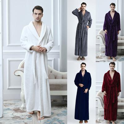 Couple Solid Thickened Fala Fleece Bathrobe Robe Pajamas Waistband Pocket Suit