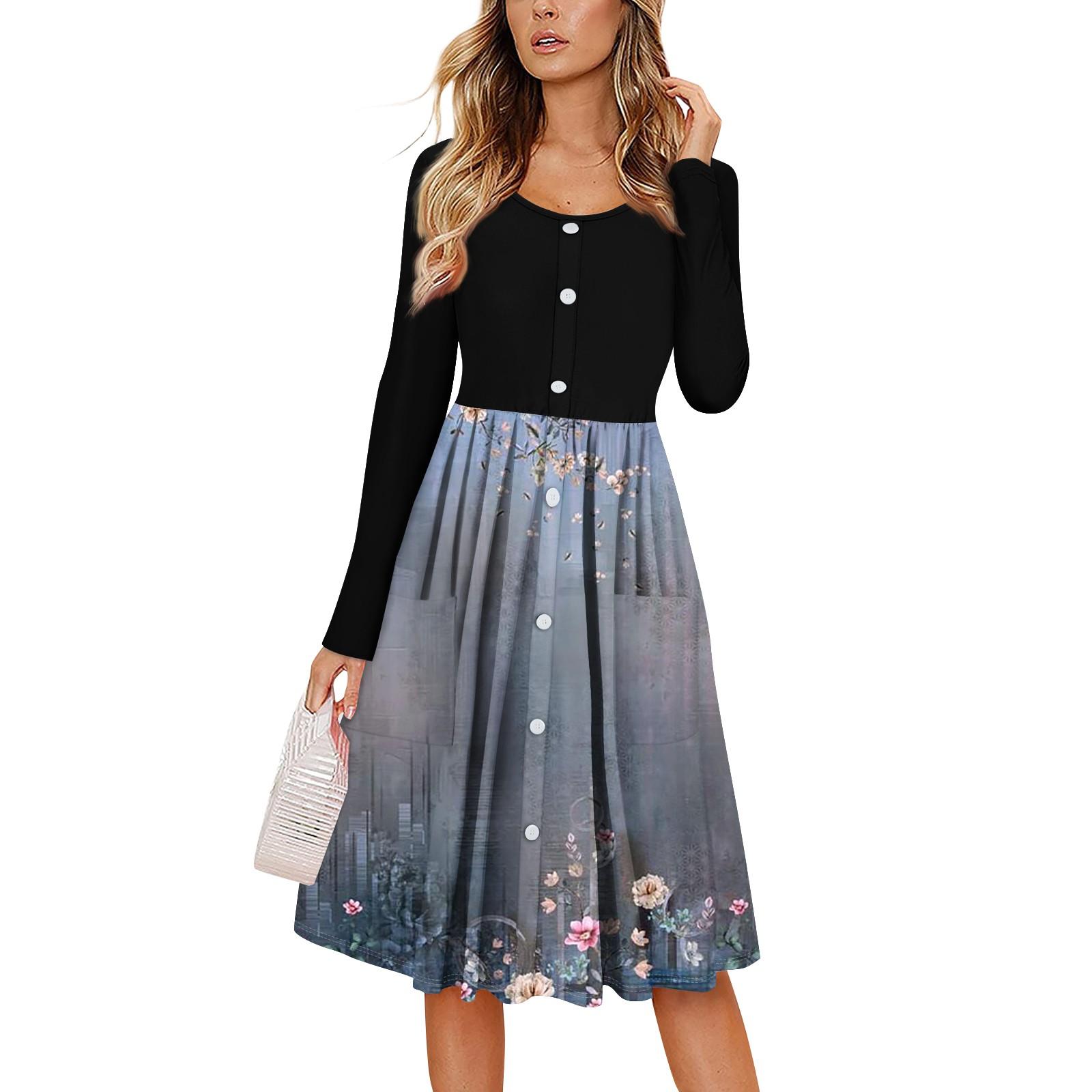 

Женский повседневный модный сексуальный удобный сарафан с пуговицами, длинными рукавами и карманами, платье с цветочным принтом XL