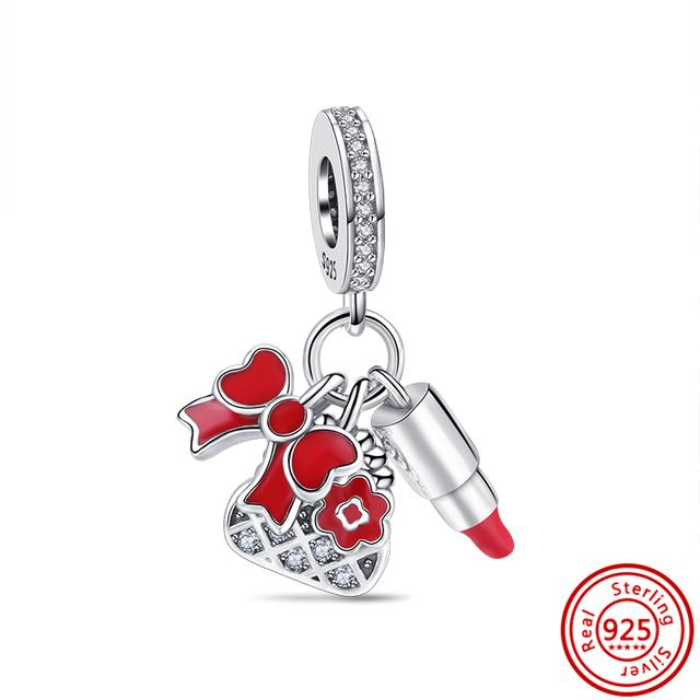 925 srebro torba na zakupy bagażowe walizka miłość podróż słodkie koraliki Fit Charms bransoletka biżuteria damska