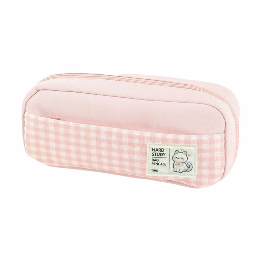Gingham Check Pencil Case Pastel Color Pencil Pouch Portable Stationery Storage Bag  Back To School