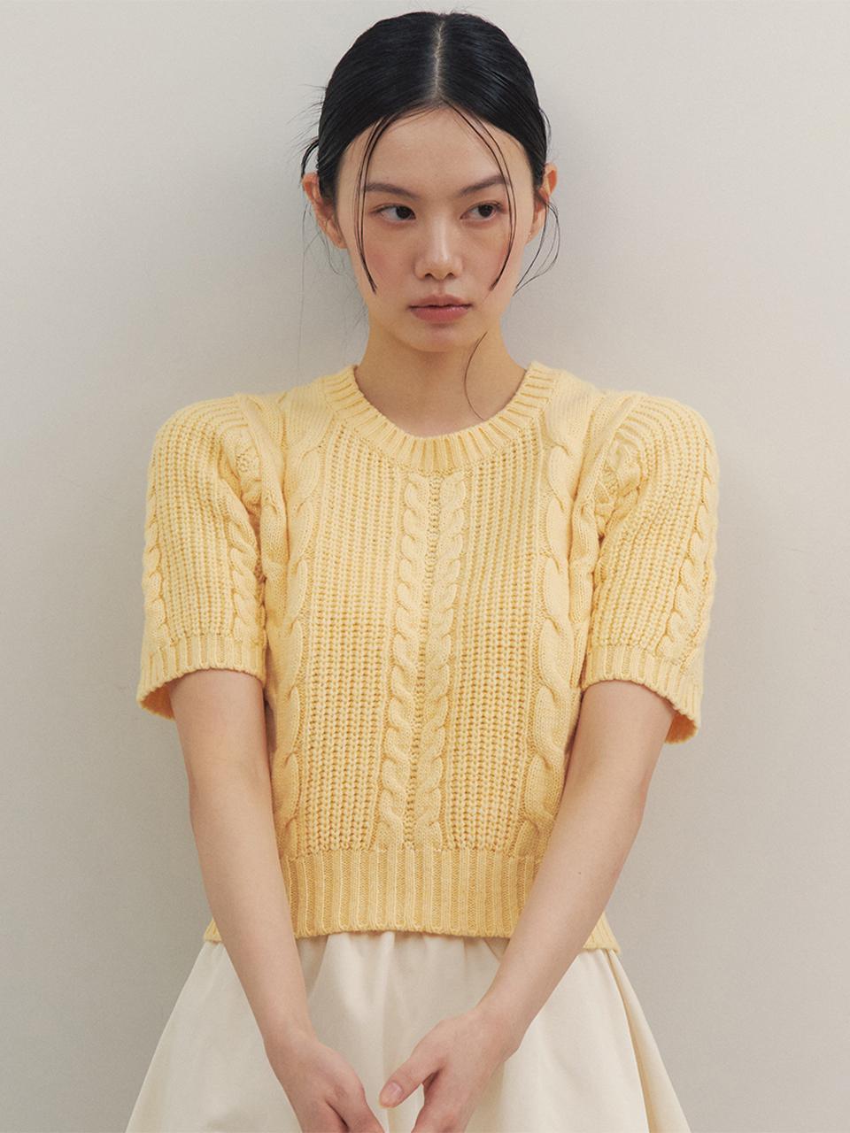 G And Gb Cable Short Sleeve Knit_Yellow F