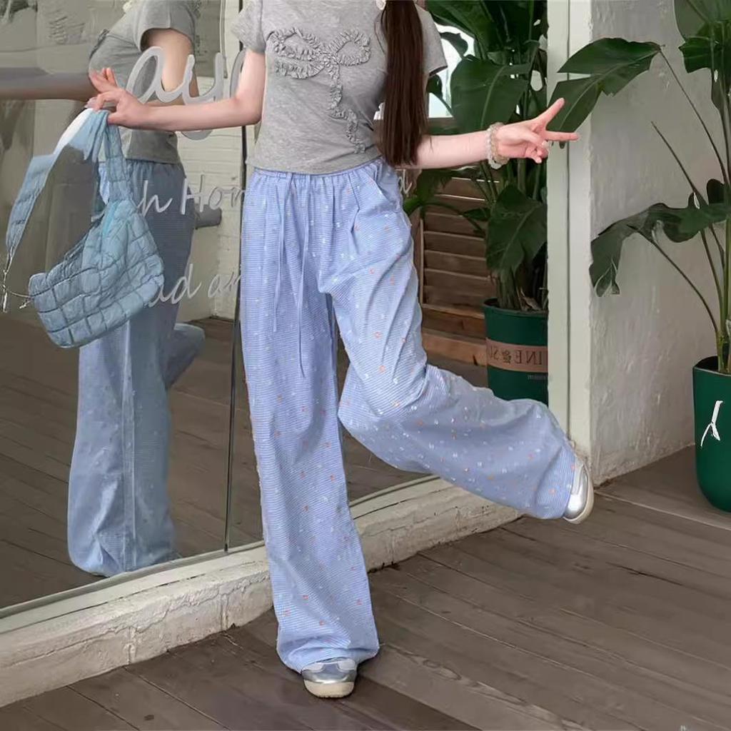 Dopamine Outfit Women's Yellow Plaid Casual High-Waist Wide-Leg Summer Pants