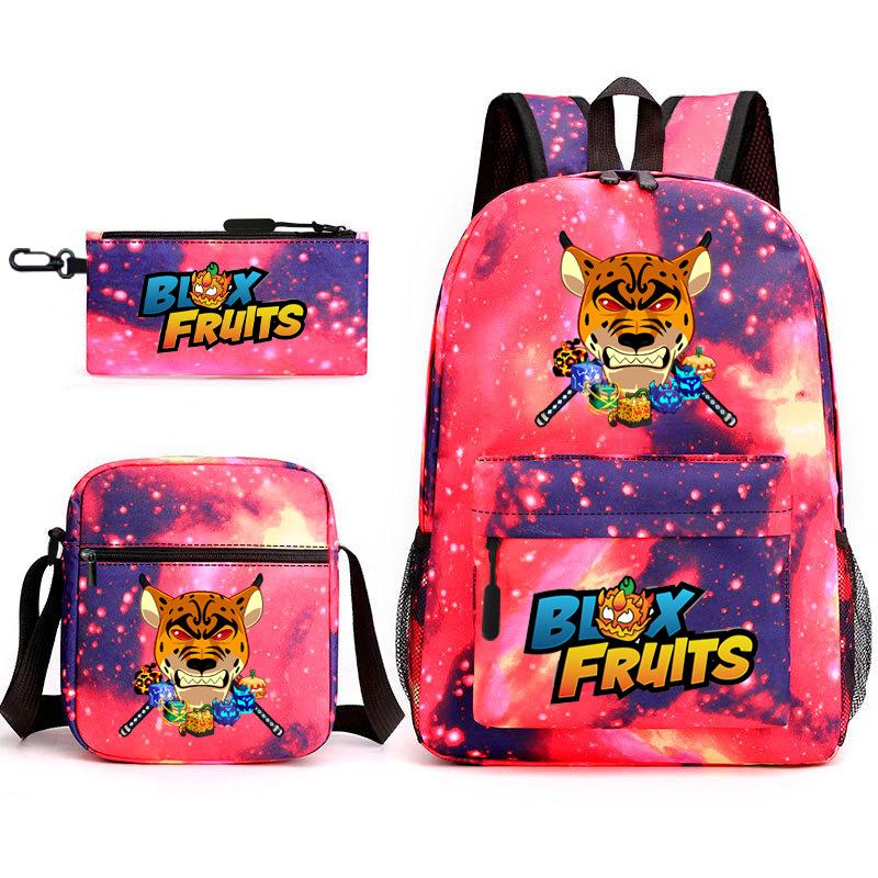 Mochila Escolar para Adolescentes Jogo Blox Fruits Fruta do Demônio Escola Primária Estrela Pintura Térmica Conjunto de 3 peças