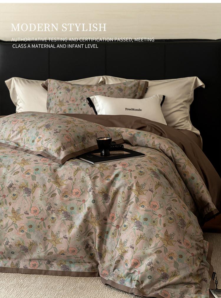 Light Luxury All Cotton Tribute Satin Premium Printed High Count High Density Pure Cotton Set - Late Autumn