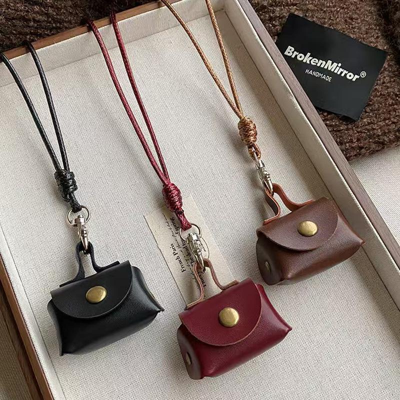 Leather Coin Necklace Pendant with Long Rope & Earphone Case