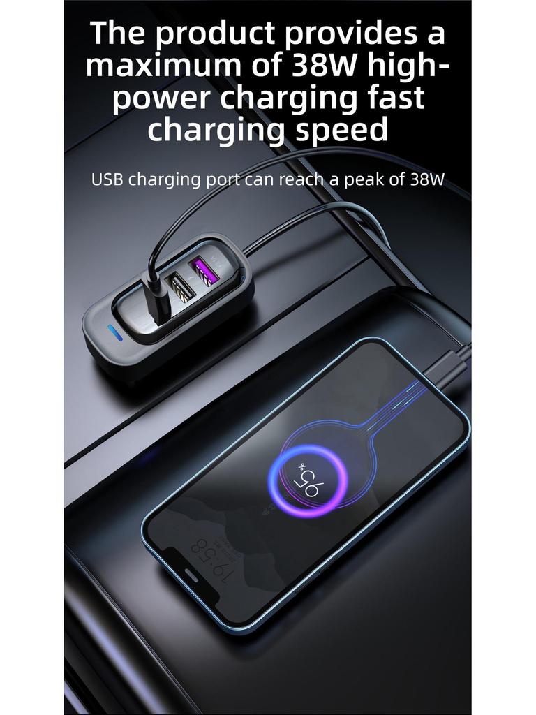 Přeshraniční 66W Super Rychlá USB Nabíječka do Auta s Víceotvorovým Zacvakávacím Designem pro Zadní Sedadlo