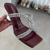 2025 summer new open-toed slippers women's outer wear temperament square head rhinestone cross word strap sandals high heels