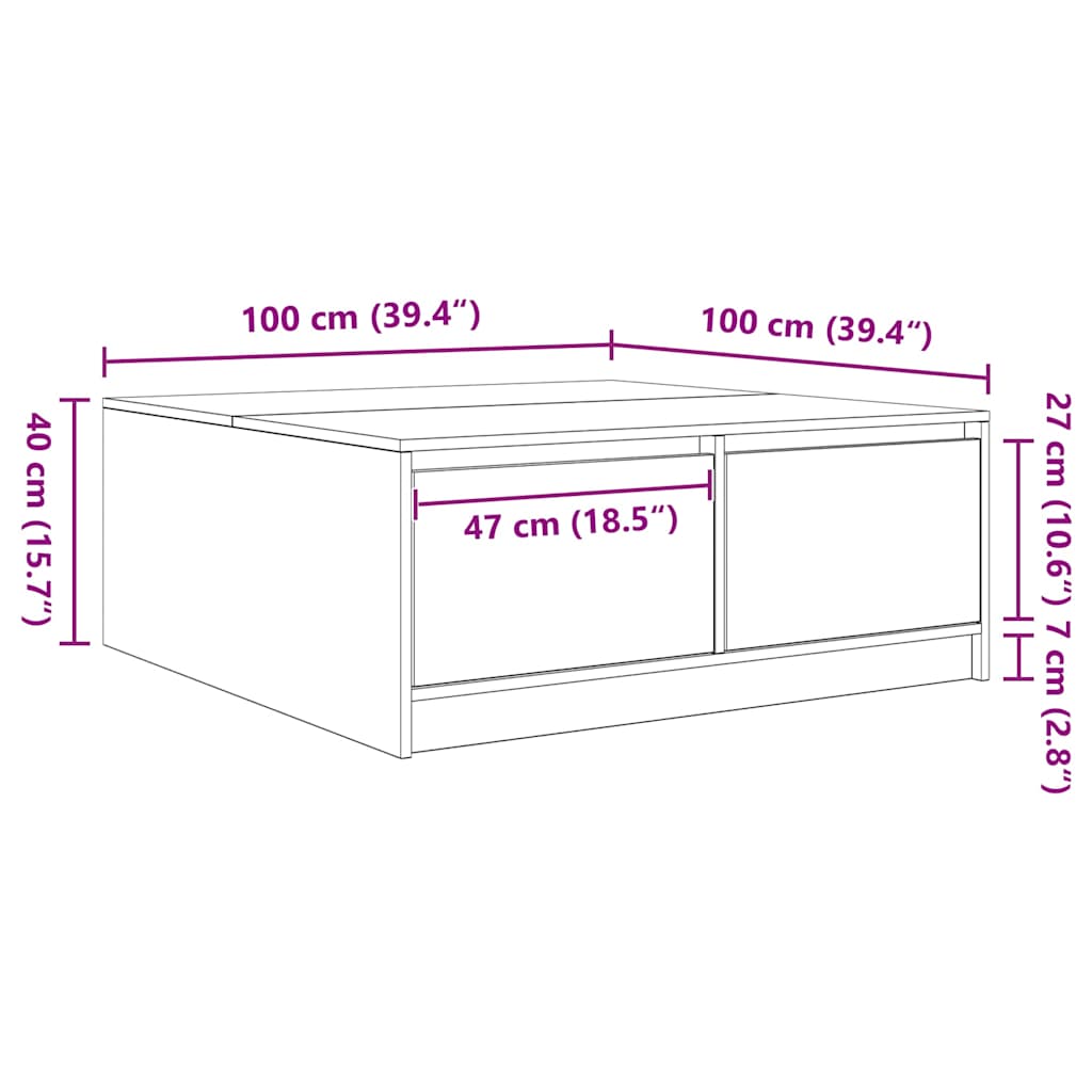 Coffee Table with Drawers White 100x100x40 Cm