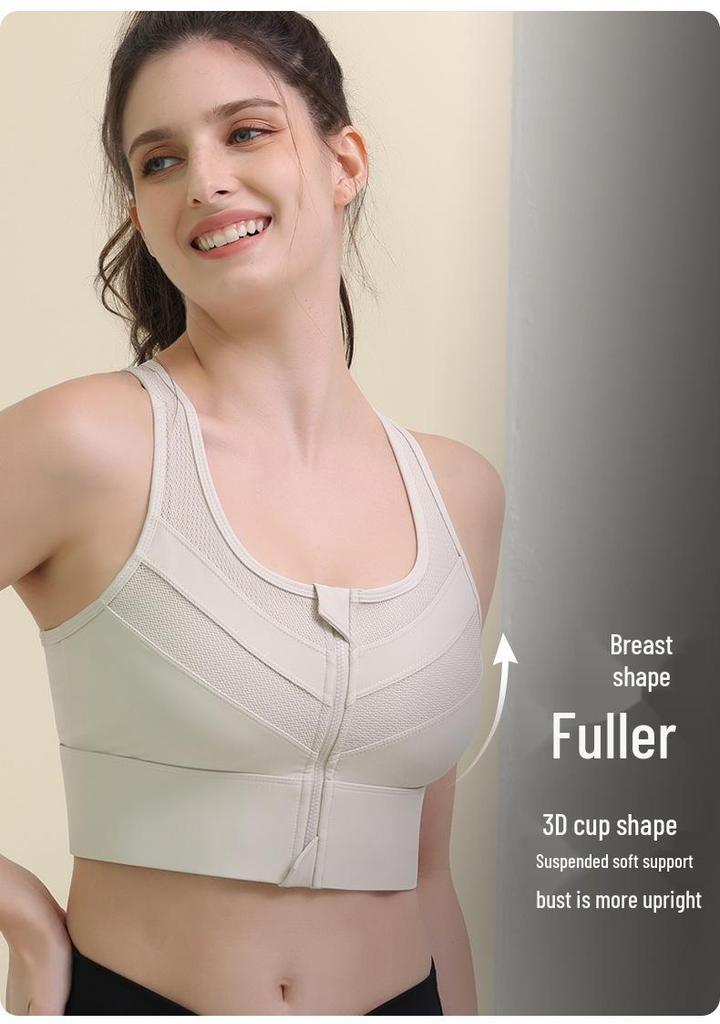 Plus Size Shockproof Zipper Sports Bra for High-Intensity Running and Yoga