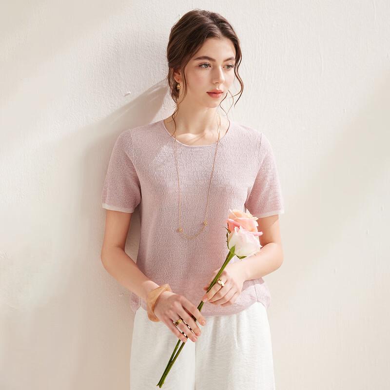 Women's Mulberry Silk Blend Knit Short Sleeve Top