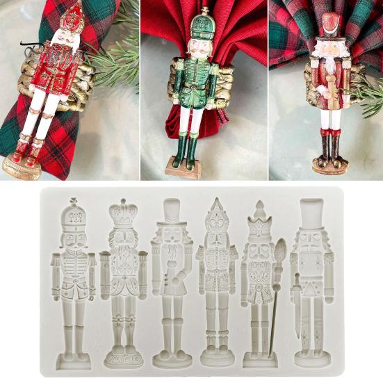 Holiday Crafting Molds Nutcracker Fondant Molds, Christmas Soldier Pattern Silicone Xmas Resin Baking Figurine Multicolor Cake Decor Mold for