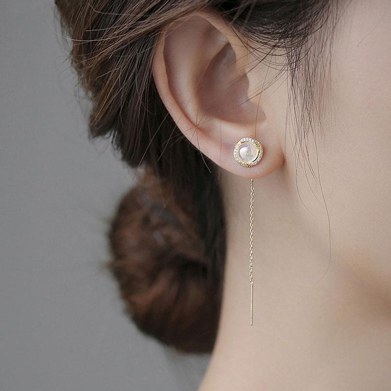 Women'S Fashion Trend Imitation Pearl Tassel Earrings For Women Copper Zircon Ear Line Earring Travel Banquet Party Gifts