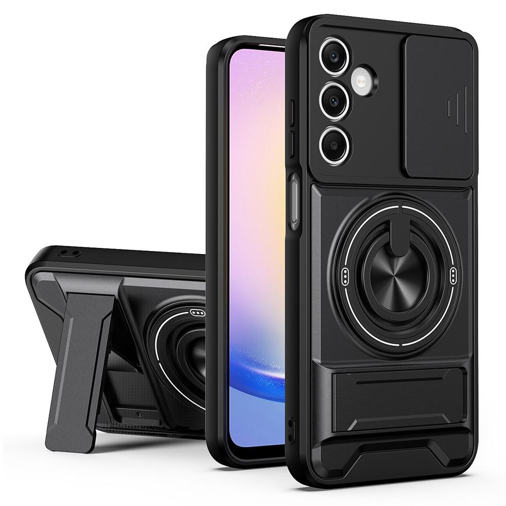 For Samsung Galaxy A25 5G (Global) (161mm) Magnetic Case Ring Holder Foldable Kickstand TPU PC Phone Cover with Camera Lens Slider