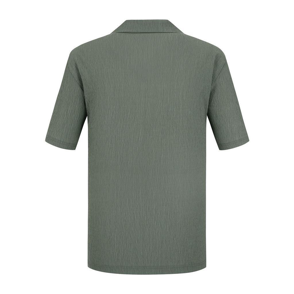 FERRAROMILANO Woven Crinkle Y-Polo Shirt Khaki (Am0Ftty25126)