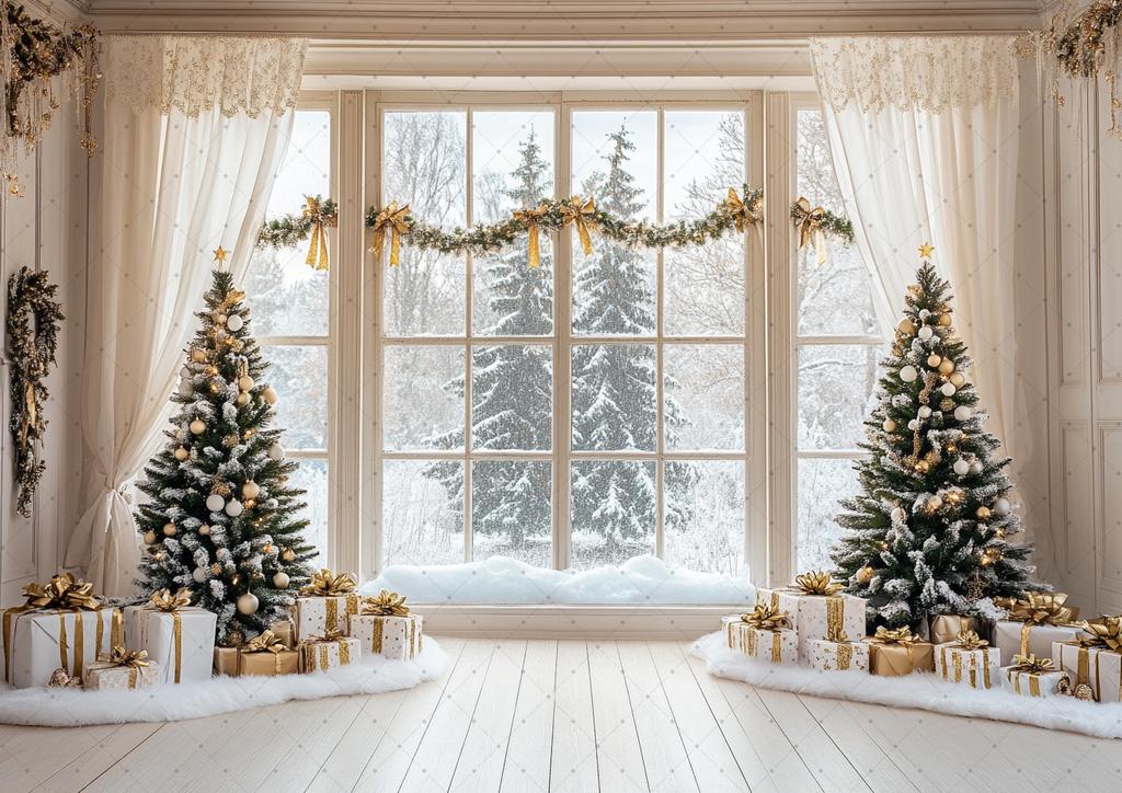 Christmas Home Decoration Background Xmas Tree Toy Gift Winter Window Family Kids Party Christmas Photography Backdrop
