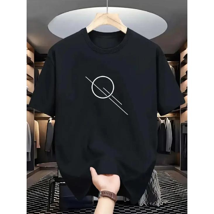 Men'S Cotton T-Shirt with Minimalist Geometric Print - Casual, Breathable, and Comfortable Summer Essential, Black with White Dot Design, Lightweight