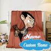 Custom Name Mr. Bean's Sunny Day Blanket Bed Sofa Blanket Flannel Blanket for Camping, Hiking, Picnic Essentials,gift for Fan Family