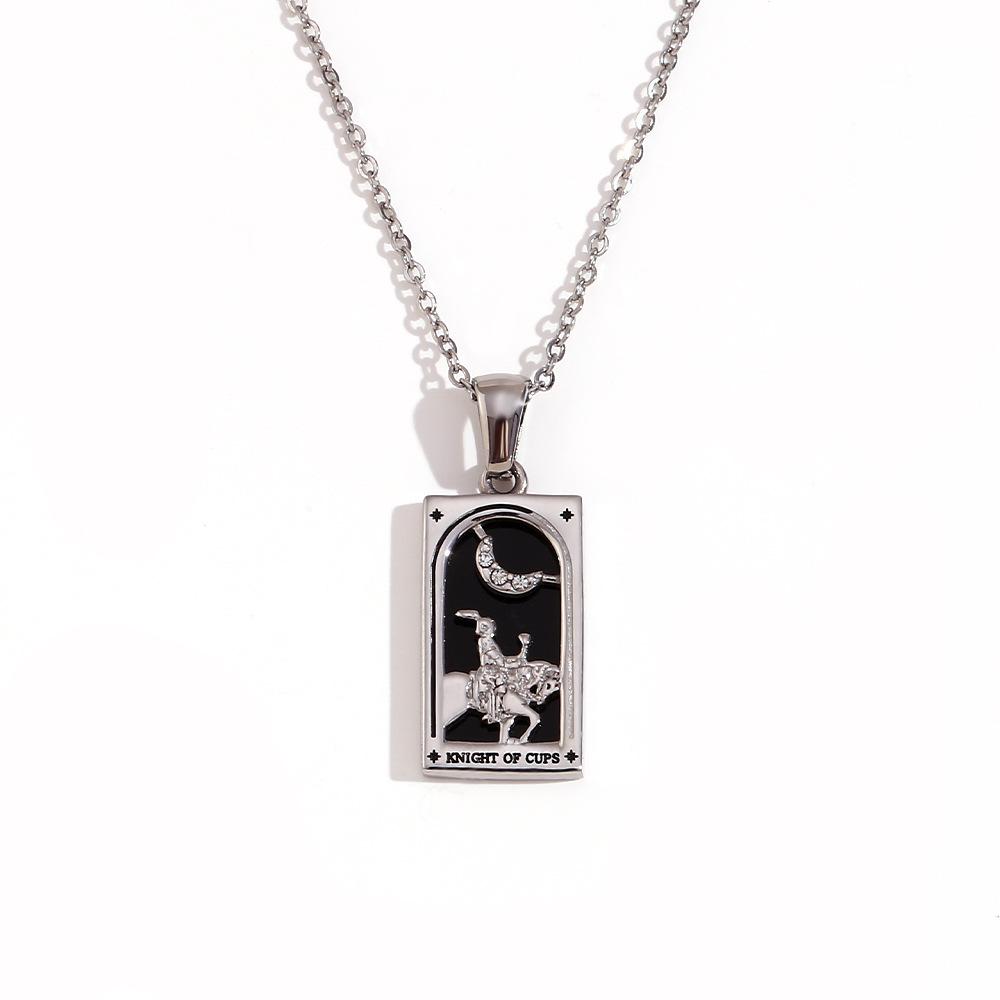 18K Gold-Plated Stainless Steel Tarot Card Necklace - European & American Retro Style