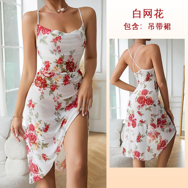 

Новая сетчатая юбка-труба с цветочным принтом и открытым воротом, юбка-подтяжка L