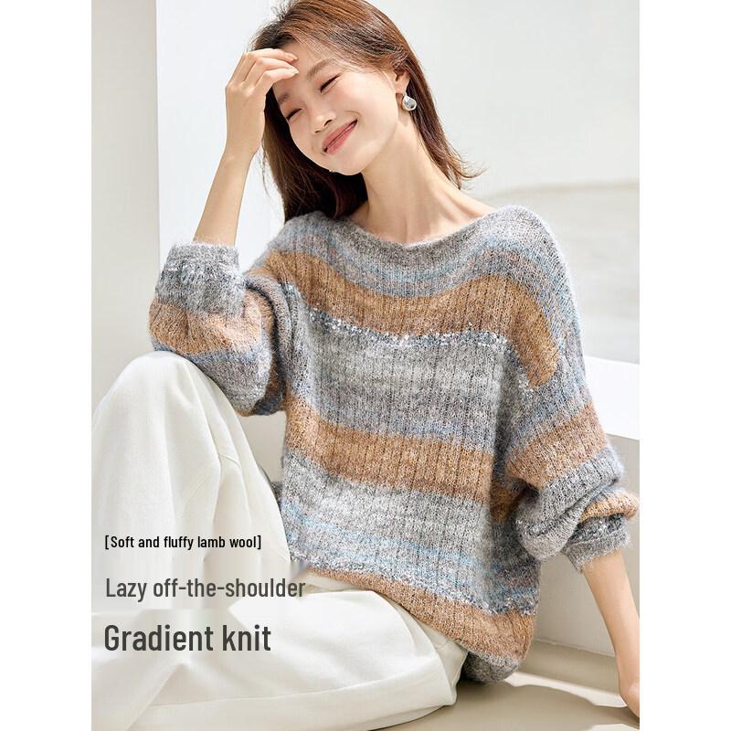 Women s Wool-Blend Color Block Gradient Knit Sweater One Size