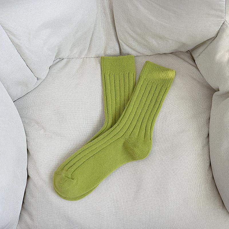 Dui Dui Women's Double-needle Winter Thickened Warm Mid-calf Women's Socks Solid Color Versatile Plush Socks