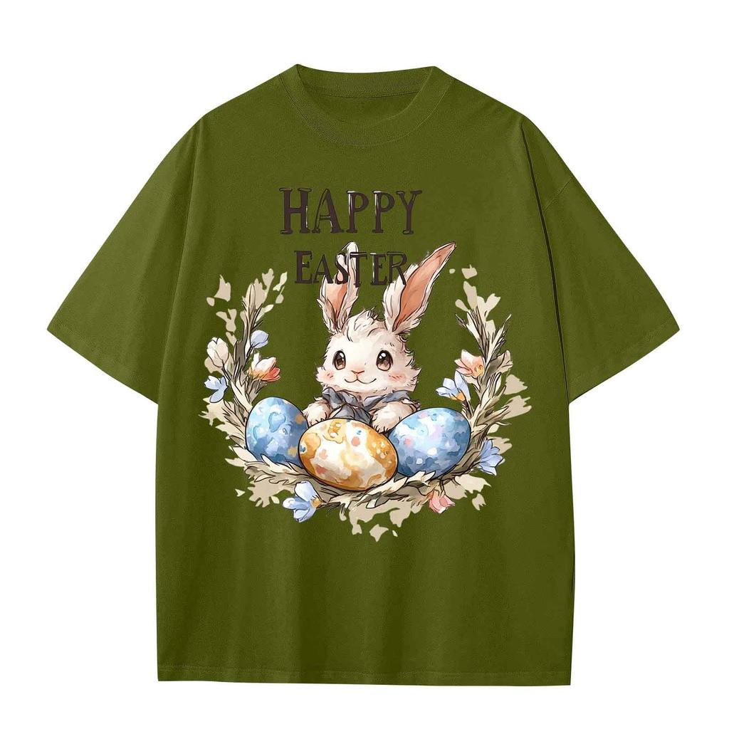 Chlapecké a dívčí ležérní volné tričko s velikonočním potiskem, pulovr s kulatým výstřihem, top s krátkým rukávem