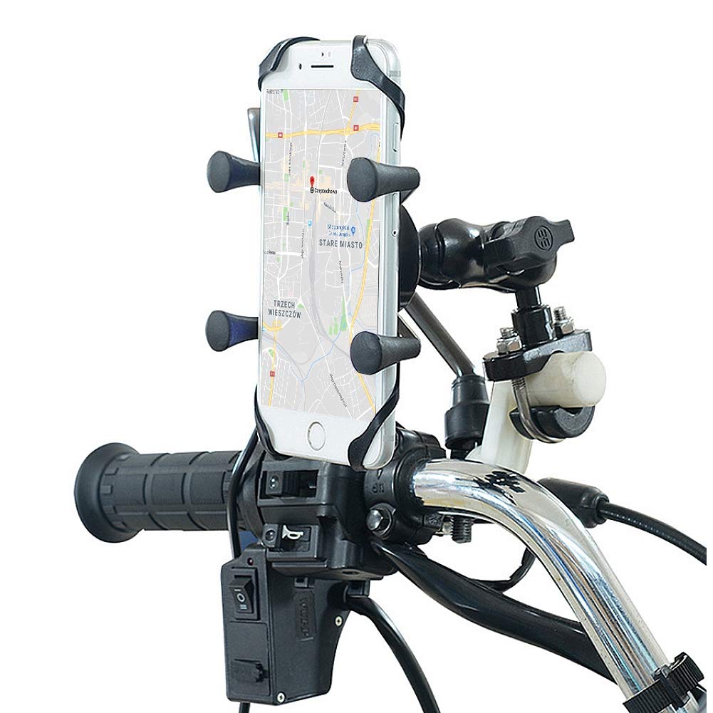 Qiilu Motorcycle Smartphone Base Smartphone Mobile Phone Made of ABS Easy for Motorcycles Mount, Holder, Support, + Aluminum, 360-Degree Rotation,