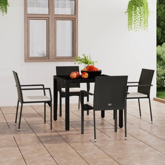 319883 vidaXL Chaises de jardin 4 pcs avec coussins Résine tressée Noir