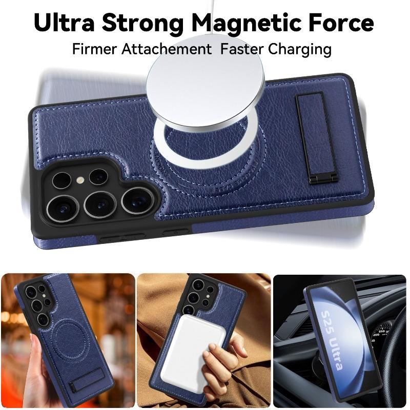 Official Leather Stand Holder Magnetic Case Samsung Galaxy S25 S24 S23 S22 Ultra Plus S24FE for Magsafe Wireless Charging Cover