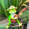 Resin Frogs Statue Guitar Frogs Figurines Statue Garden Decorations Animal Figurines Sculptures for Outdoor Indoor