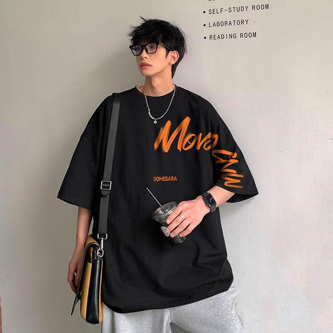 

Летний короткий рукав с круглым вырезом, большой размер с буквенным принтом, мужской пуловер, футболка, топ XXXXXL чёрный