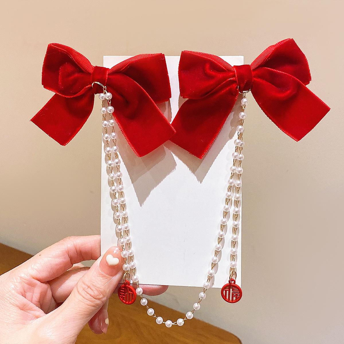 New Pearl Bow Tassel Hair Clip Elegant Solid Velvet Hair Claw Children Princess Best Hairpins Fashion Beauty Hair Accessories