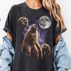 Three Gibbons Howling At The Moon Shirt. Funny Monkey Graphic Tee. Retro Vintage Y2K 90s Style Primate Lover Gift