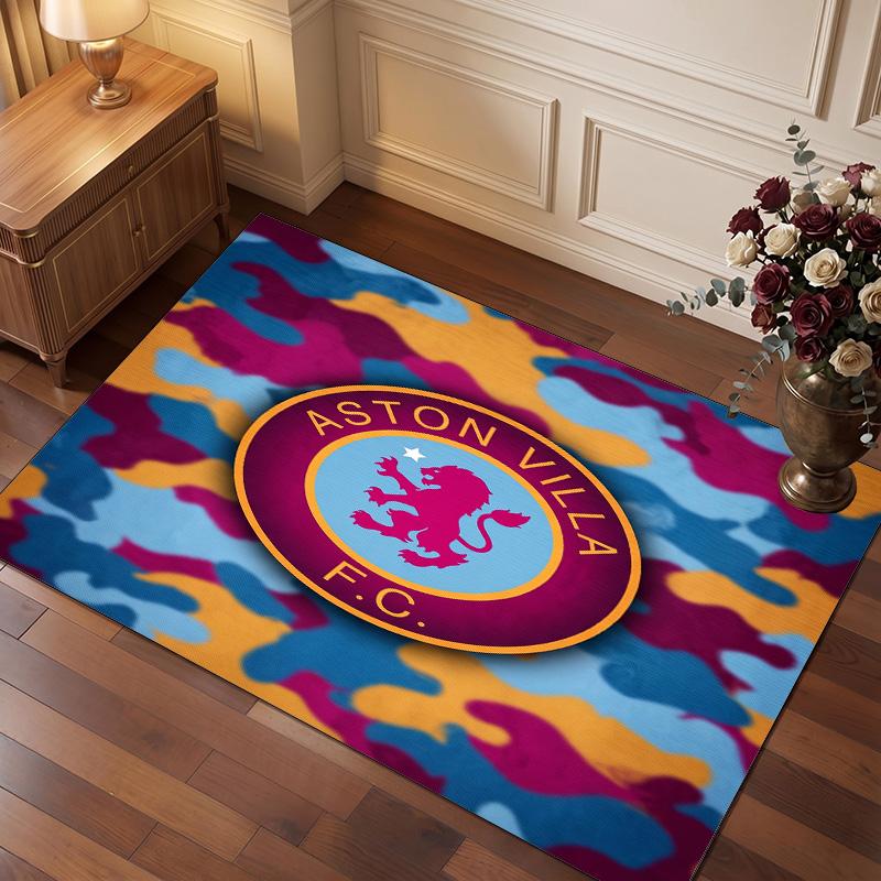 Aston Villa Football Print Crystal Velvet Rug, Comfortable Water Absorbent Non Slip Indoor Floor Carpet