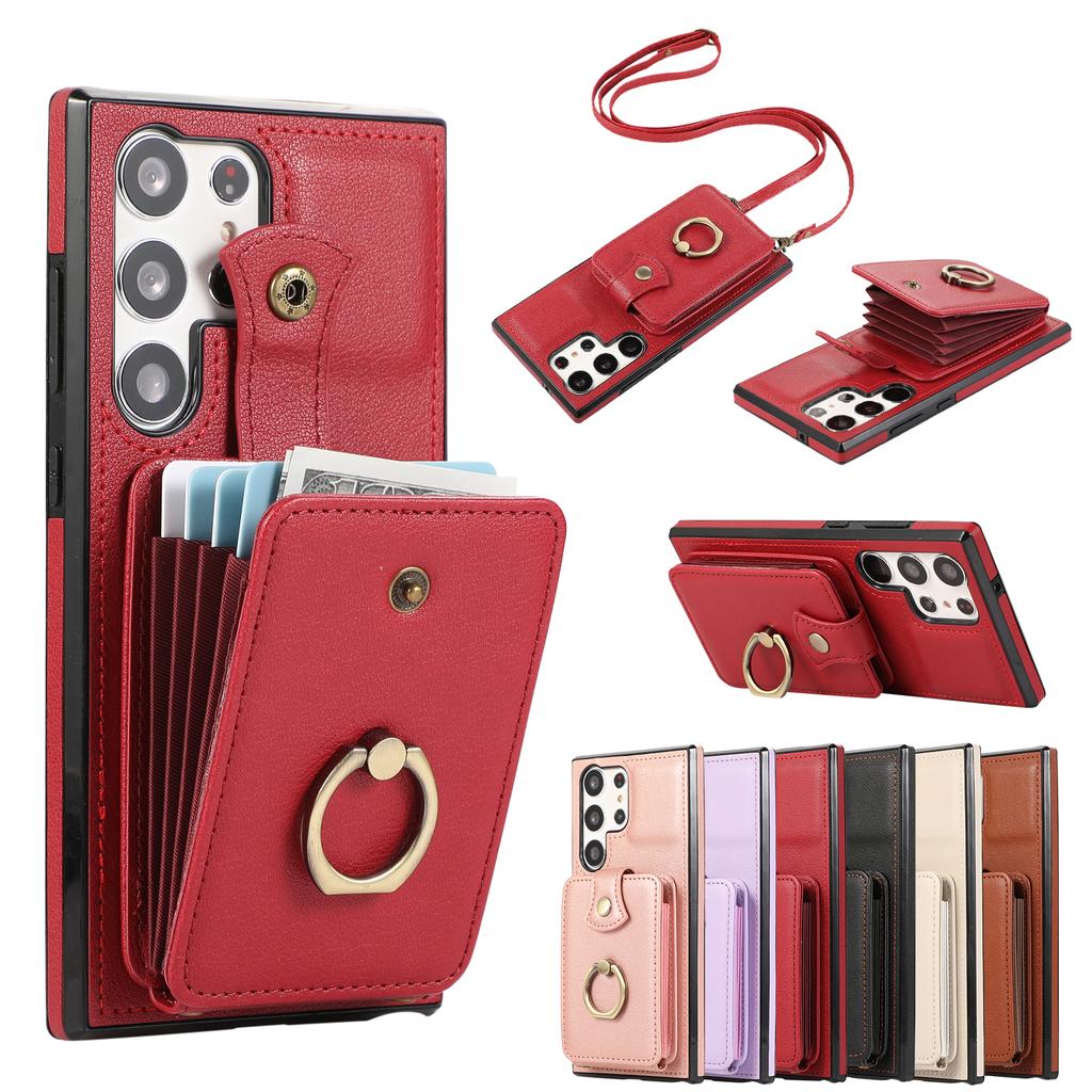 Custodia Borsa a Tracolla con Porta Carte per Samsung Galaxy S26 Ultra S25 FE S24 S23 Plus A07 A17 A26 A16 con Supporto ad Anello per Dita
