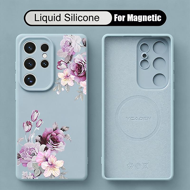 Colorful Peony Floral Case For Samsung Galaxy S26 S25 Ultra S24 Plus S23 S22 Ultra Magnetic For Magsafe Liquid Silicone Cover