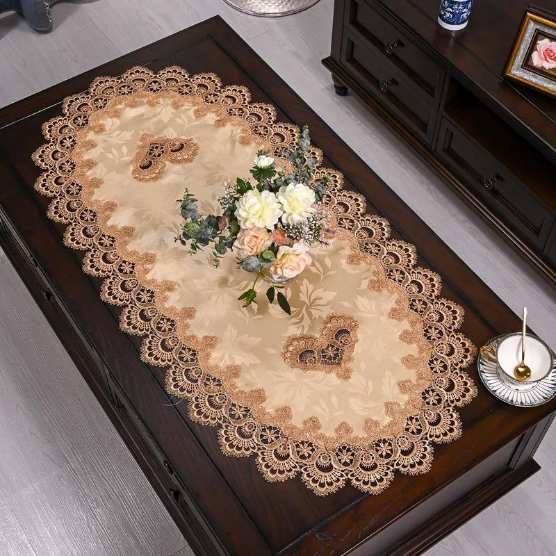 Tea Table Cover Oval Table Dining Tablecloth Europe Embroidered Flower Fabric Living Room Coffee Table Placemat Home Decoration