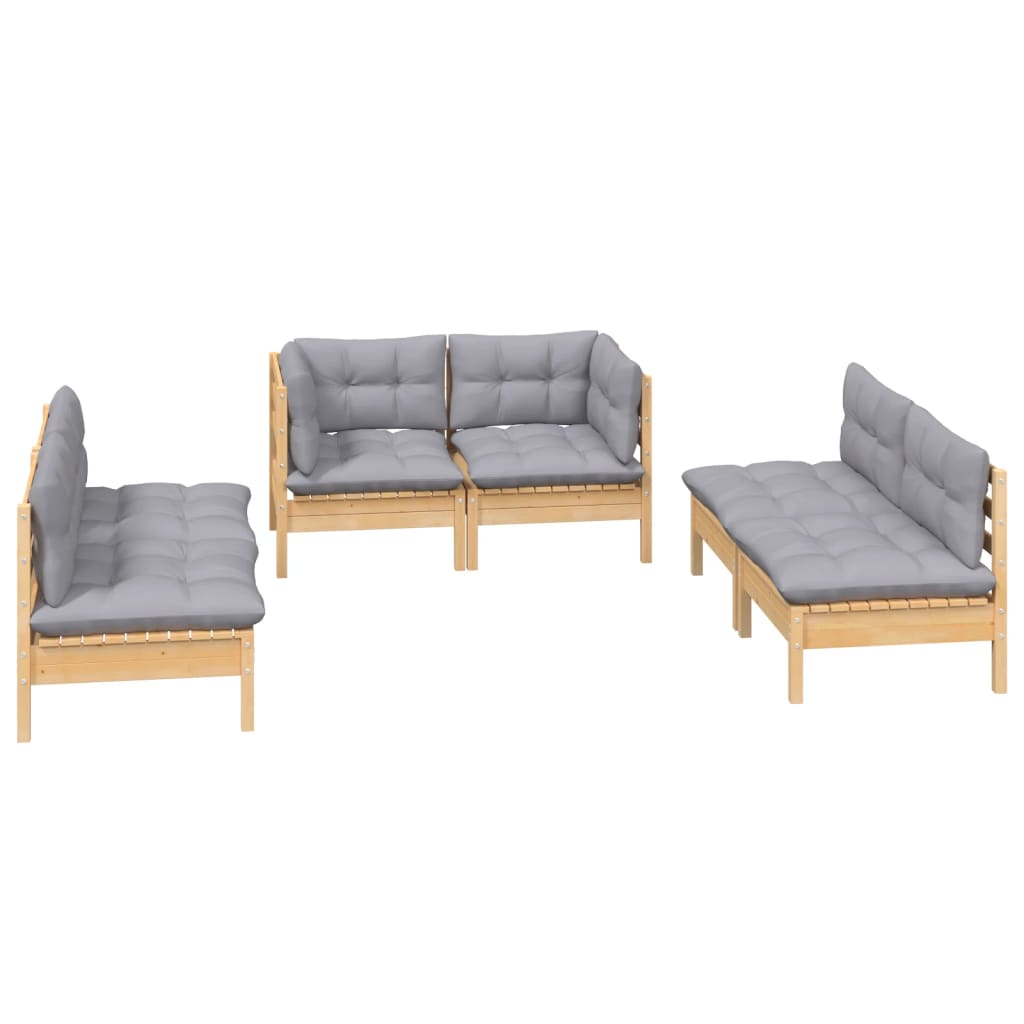 Vidaxl 6-Cz. Garden Lounge Set, Grey Cushions, Pine
