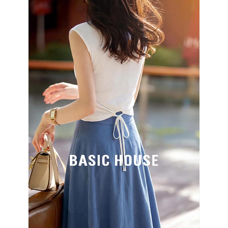 Basic House French Style Hollow-out Bandage Knit Top L