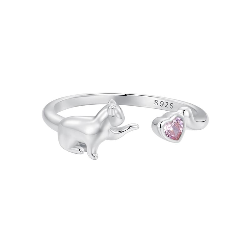 925 Silver Cat Pet Adjustable Rings For Women Animal Dog Open Ring Family Daughter Birthday Jewelry Girl Gift