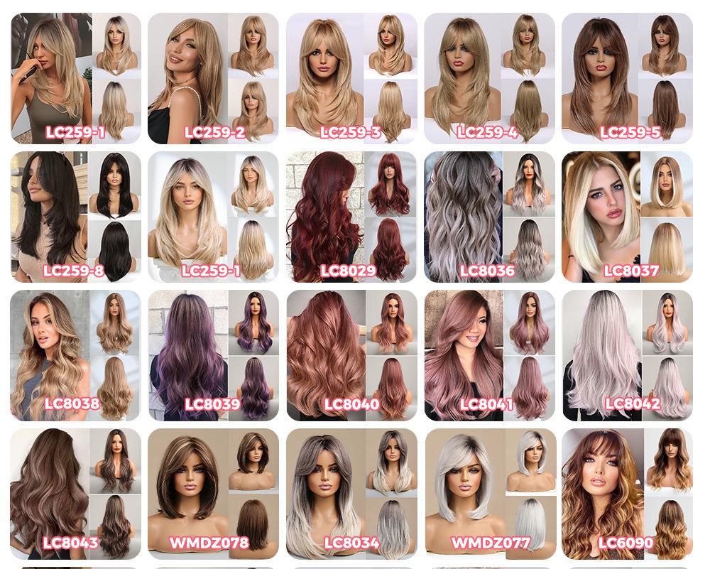 EMMOR Gradient Medium-Long Curly Wig with Side-Parted Flipped French Bangs
