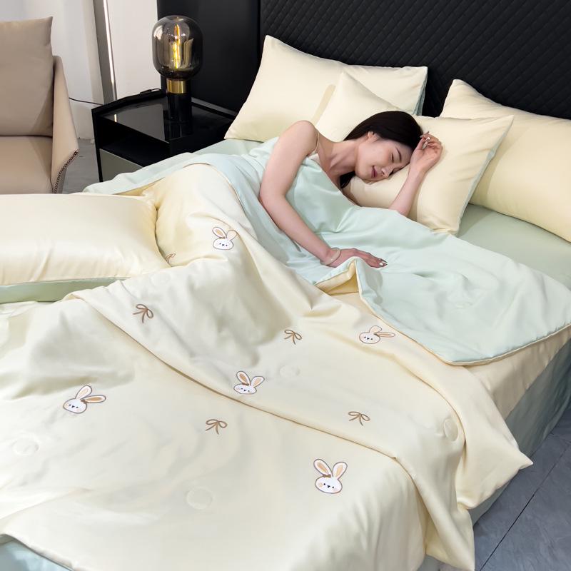 Washable Ice Silk Embroidered Summer Quilt Set - Four Pieces for Cool Comfort