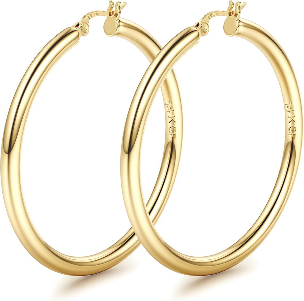 Drperfect 14K Gold Plated Chunky Hoop Earrings for Women Hypoallergenic Lightweight Large Hoops Jewelry