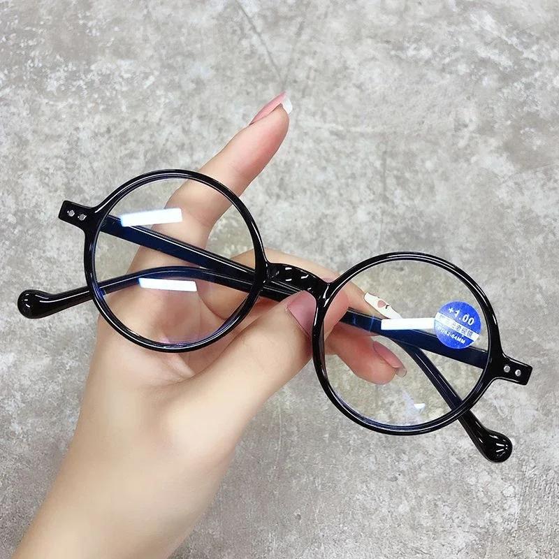 Women Retro Blue Light Blocking Reading Glasses Small Round Frame Ultralight Transparent Presbyopia +4.0 Far Sight Eyewear