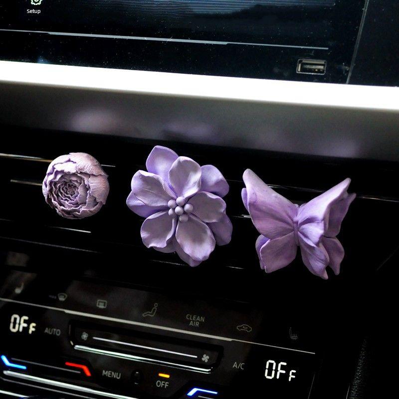 Retro Flower Car Air Outlet Aromatherapy Fancy Niche Style Camellia Car Vent Fragrant Stone Aroma Diffuser